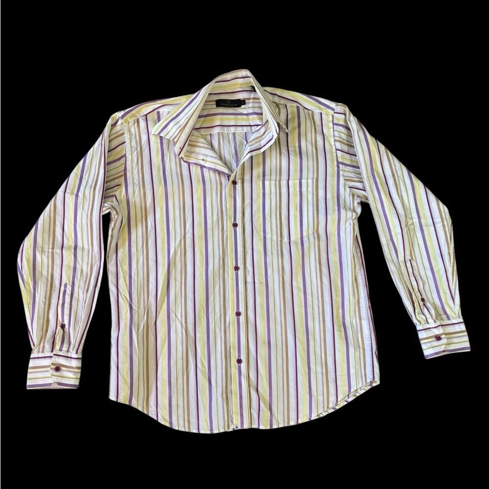 Men's Purple/White Business Button-Up Long Sleeve Shirt by Bugatchi Uomo -Med